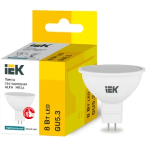 IEK Лампа светодиодная ALFA MR16 софит 8Вт 230В 4000К GU5,3 - LLA-MR16-8-230-40-GU5 IEK Лампа светодиодная ALFA MR16 софит 8Вт 230В 4000К GU5,3 - LLA-MR16-8-230-40-GU5
