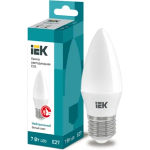 IEK Лампа светодиодная C35 свеча 7Вт 230В 4000К E27 - LLE-C35-7-230-40-E27 IEK Лампа светодиодная C35 свеча 7Вт 230В 4000К E27 - LLE-C35-7-230-40-E27